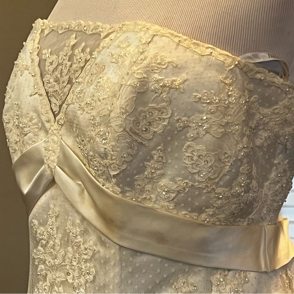 David’s Bridal Wedding Dress Size 18W Solid Ivory Lace Beaded Strapless 9T9211 - Picture 3 of 16